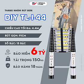 Hình ảnh Thang nhôm rút đơn DIY TL-I-44 - Hàng chính hãng - Tiêu chuẩn EN131