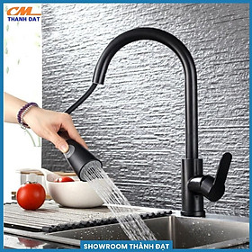 Mua Vòi nước bồn rửa chén  vòi rửa bát nóng lạnh đầu dây rút INOX phủ Nano đen tặng kèm 2 dây cấp nước