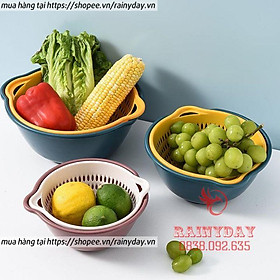 Mua Set rổ kèm chậu 6 món bộ 3 rổ và chậu thau nhựa rửa rau củ đựng hoa quả trái cây 2 lớp hình tròn  vuông