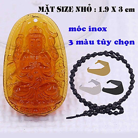 Mặt Phật Thiên thủ thiên nhãn pha lê cam 1.9cm x 3cm (size nhỏ) kèm vòng cổ hạt chuỗi đá đen + móc inox vàng, Phật bản mệnh, mặt dây chuyền