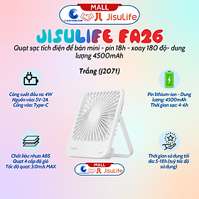 Mua Quạt tích điện mini để bàn Jisulife FA26 - pin 4500mah pin 18 giờ  xoay 180 độ - Hàng chính hãng
