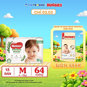 Tã Dán Siêu Cao Cấp Huggies Platinum Naturemade M64 (64 Miếng)