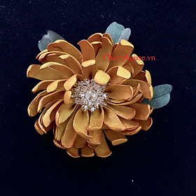 Hoa cài áo - Ghim tag cài áo Hoa cúc Cam 3D Vải gấm cao cấp