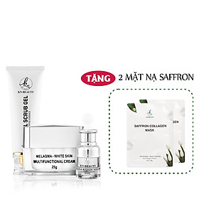 Bộ 3 sản phẩm Trắng Da Ngừa Nám KN Beauty chuyên sâu:Kem dưỡng 25g + Serum 30ml+ Tẩy tế bào chết 120ml  (Tặng 2 Mặt Nạ)