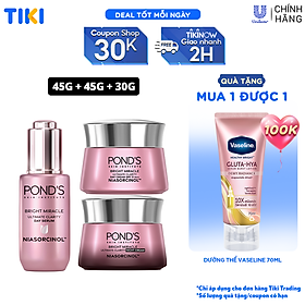 Combo Serum Dưỡng Sáng Mờ Thâm 3D Glow và Kem Dưỡng Ẩm Ngày Đêm Pond's Bright Beauty 30G & 45G x2