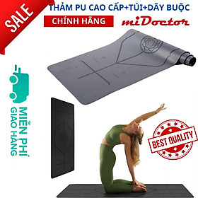 Thảm Tập Yoga Da PU Định Tuyến - Màu XÁM Chính Hãng miDoctor Tặng Kèm Túi Đựng Thảm và Dây Buộc Cao Cấp