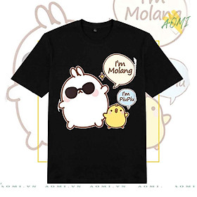 ÁO THUN friend molang vit thỏ cute UNISEX PHÔNG ĐEN TAY NGẮN NAM NỮ GIA ĐÌNH CẶP ĐÔI SIZE TRẺ EM BÉ TRAI GÁI AOMIVN