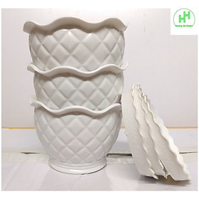 3 Combo chậu nhựa quả Dứa 100x70x60 + đĩa lót chậu 85x10 , trồng cây mini,  xương rồng, cây để bàn, sen đá