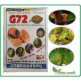 Bột Mancozeb G72 chuyên xử lý xì mủ trên bưởi, đào, loét, thối quả gói 100gr