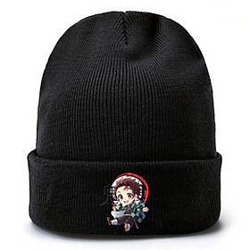 Mũ len đen in hình KIMETSU NO YAIBA - THANH GƯƠM DIỆT QUỶ anime chibi