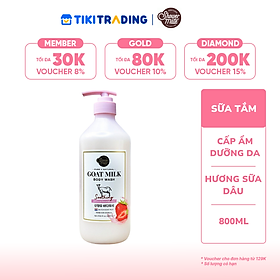 Sữa tắm cao cấp Hàn Quốc Aekyung Showermate Goatmilk Strawberry (Dưỡng ẩm, trắng da - Hương dâu) 800ml