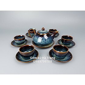 Mua Bộ trà gốm sứ Bát Tràng cao cấp men hoả biến thiên thanh