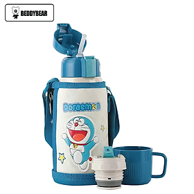 Mua Bình giữ nhiệt cho Bé Doraemon xanh - Chính hãng 100% BeddyBear - Dung tích 600 ml - 2 Nắp thay thế - Inox 316 -bh 1 năm