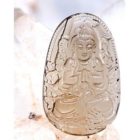 Mặt dây chuyền Thiên Thủ Thiên Nhãn Bồ Tát Thạch Anh Khói (Smoky Quartz) tự nhiên - Phật Độ Mạng cho người tuổi Tý| PBMSMO01 (Mặt kèm sẵn dây đeo)