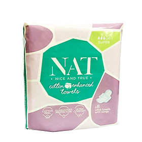 Băng vệ sinh NAT dành cho ngày nhiều và đêm 8 miếng / gói- 100% bông hữu cơ