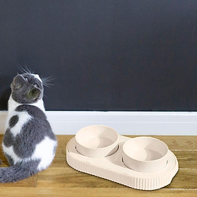 Double Pet Food Bowl Feeding Station Detachable Cat Bowls for Food and Water