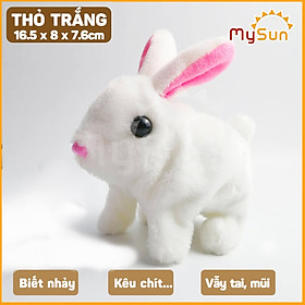 Đồ chơi cho bé MySun - Robot thú cưng con mèo, thỏ biết đi biết nhảy, biết kêu, vẫy đuôi (tặng PIN AA) -  Thỏ trắng