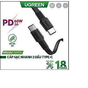 Hình ảnh Cáp sạc và truyền dữ liệu từ máy tính ra điện thoại Ugreen 10971 0.5M, 10972 1m màu đen usb type c 2.0 Hàng Chính Hãng