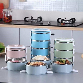 Mua Hộp đựng cơm giữ nhiệt -Cặp lồng lúa mạch 2 lớp ruột bằng inox 4 tầng(giao màu ngẫu nhiên)