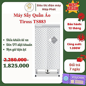 Máy sấy quần áo 2 tầng Tiross TS883, điều khiển từ xa, hẹn giờ sấy, đèn UV diệt khuẩn khi sấy - Hàng chính hãng