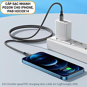 Cáp Sạc Nhanh 20W PD Cho iPhone, iPad - Dây Sạc HocoX14 1 Đầu Type-C, 1 Đầu Ra Cho iPhone 14/13/12/11 Pro/ProMax/ Mini/Plus, X/Xs/XsMax, 8/8 Plus- Siêu Nhanh Siêu Bền