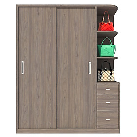 Tủ quần áo gỗ MDF Tundo cửa lùa màu óc chó 160 x 55 x 200cm