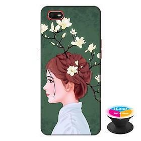 Ốp lưng điện thoại Oppo A1K hình Cô Gái Tóc Hoa tặng kèm giá đỡ điện thoại iCase xinh xắn - Hàng chính hãng