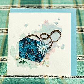 Thiệp Giấy Xoắn - Tui Đeo Nữ Mầu Xanh - CNT1506