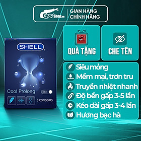 Bao cao su Shell Cool Prolong kéo dài thời gian, bạc hà mát lạnh - Hộp 3 cái
