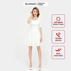 Đầm dáng xòe nữ cổ vuông dập ly GUMAC màu trắng tay lỡ dự tiệc sang trọng DB501