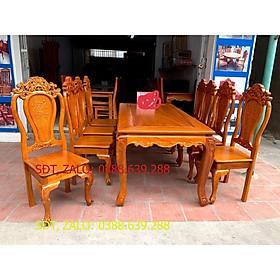 Bàn ăn gỗ gõ mặt tràn 8 ghế