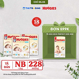 Combo 3 gói Tã/bỉm dán sơ sinh Huggies Skin Perfect NB 70+4 miếng với 2 vùng thấm giảm kích ứng da