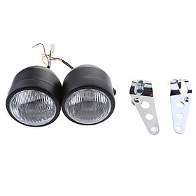 Motorcycle Dual Front Headlight Twin Head Lamp With Bracket For Harley