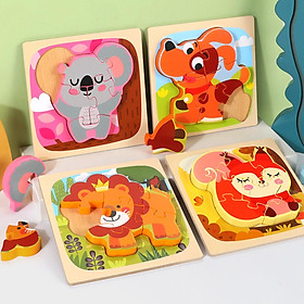 4Pcs Wooden Animal Puzzles with animals Patterns for 2 3+ Year Old Baby