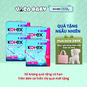 Combo 4 Gói Băng Vệ Sinh Kotex Maxcool French Spa Ngày Nhiều & Đêm Siêu Mỏng Cánh 28cm 14 miếng