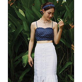 Áo Croptop Bratop Hai Dây Ngắn Hở Bụng Linen Vải Lanh Chấm Bi Hải Tinh Top208 thời trang thiết kế Hity