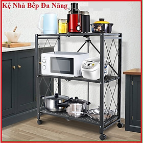 Kệ đa năng gấp gọn 3/4 tầng bằng Thép Carbon không gỉ, Kệ lò vi sóng có bánh xe, kệ sách trang trí