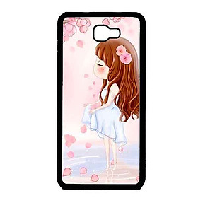 Ốp Lưng in cho Samsung J5 Prime Mẫu Cô Gái Váy Trắng Nền Hoa Đàọ - Hàng Chính Hãng