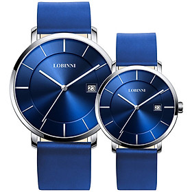 Đồng hồ đôi Lobinni L3033-24 chính hãng Thụy Sỹ Kính sapphire ,chống xước ,Chống nước 30m, mặt xanh dây da xanh ,Máy điện tử (Quartz) ,Bảo hành 24 Tháng,thiết kế đơn giản ,trẻ trung và sang trọng