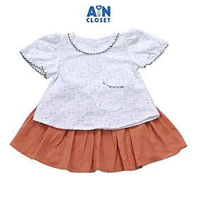 Bộ áo váy ngắn bé gái Áo trắng thun cotton thêu - váy cam - AICDBGIIOJKI - AIN Closet