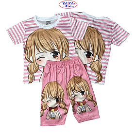 Đồ bộ bé gái in hình 3D quần lửng vải thun hiệu MIMYKID, quần áo trẻ em - LMTK-B06GH1