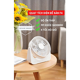 Mua Quạt Tích Điện Để Bàn F4 - 4 Tốc Độ Gió - Pin 3600mAh Siêu Khỏe - Lật Lên Lật Xuống 90 Độ - Có Video