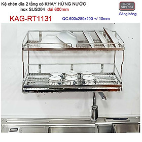 Kệ đựng chén dĩa có khay hứng nước inox sus304 2 tầng dài 60cm KAG-RT1131