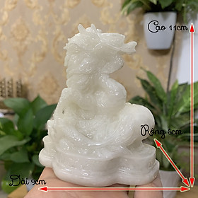 Mua Tượng đá trang trí con Rồng 12 con giáp Phong Thủy trang trí bàn làm việc | Màu trắng đá non nước - Chiều cao 11cm