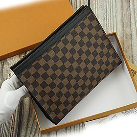 Ví Cầm Tay nữ SIÊU CẤP Kẻ vuông nâu