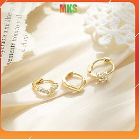 Hoa tai bạc nữ, bông tai bạc ý S925 mạ vàng kiểu dáng Hàn Quốc nhỏ xinh 10mm đính đá cao cấp