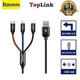 Cáp Sạc Đa Năng 3 Đầu IP - Microusb - Type-C Dài 30cm / 120cm Sạc 3 Thiết Bị Cùng Một Lúc Công Suất 3.5A - Hàng Chính Hãng Baseus
