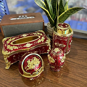 Mua Bộ 4 món  Hộp đựng giấy  Hộp đựng chè  Lọ tăm  Gạt tàn hợp kim hoạ tiết tân cổ điển