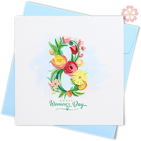 Thiệp Giấy Xoắn Nghệ Thuật - Thiệp Hoa Số 8 Quốc Tế Phụ Nữ - Floral Number 8 Women's Day Card - Mother Day - 15 x 15 - VN2XM115E43E1