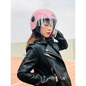 Mũ bảo hiểm 3/4 1 kính SUNDA 228 - Hồng trơn